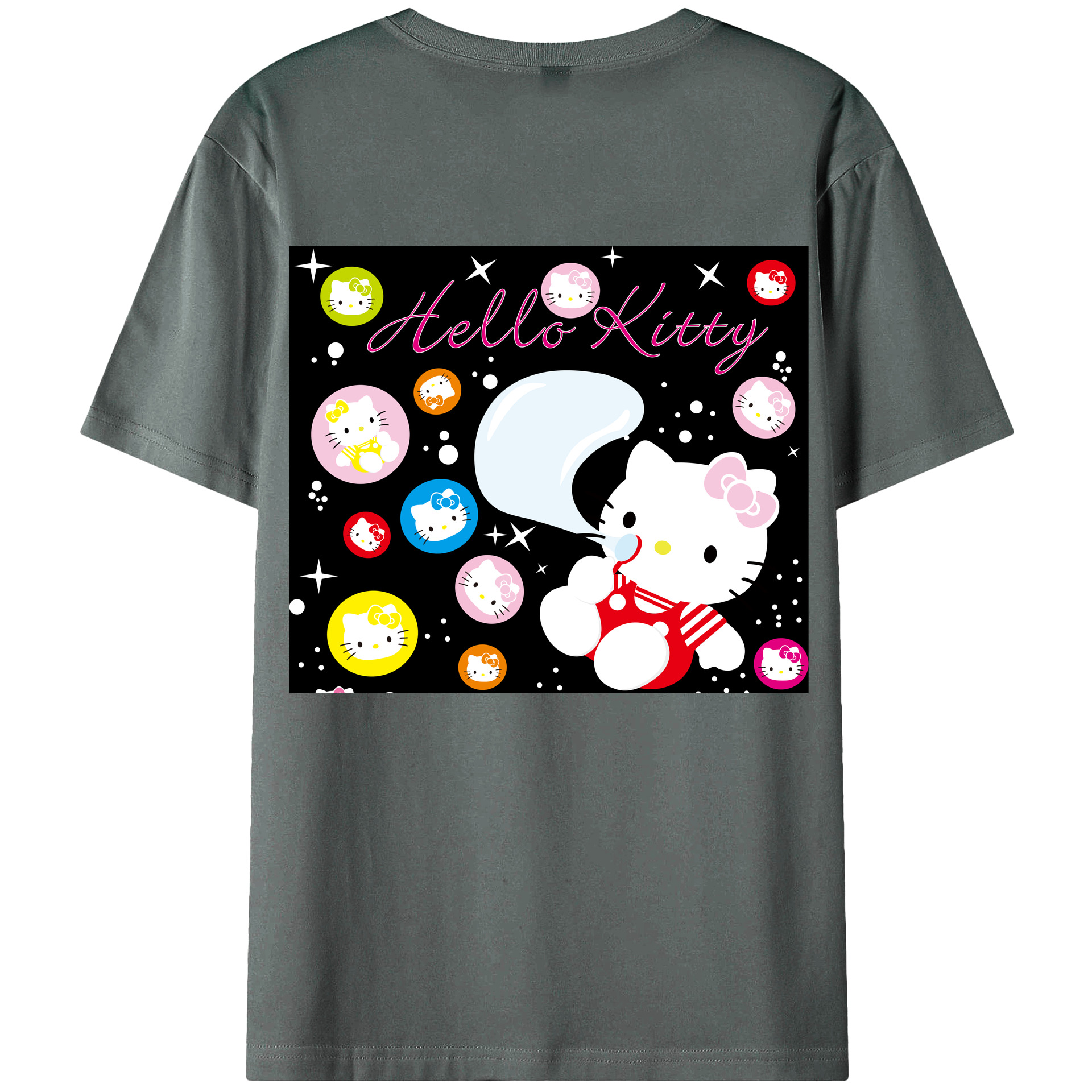 （画像用） Hello Kitty ハローキティ 綿100％ メンズ半袖Tシャツ（バックプリント） 通気性